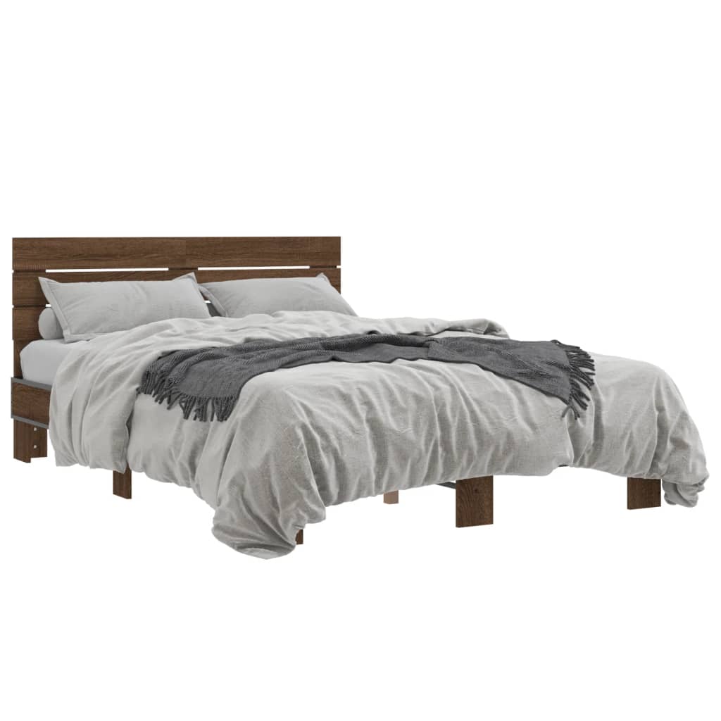 Sengeramme brun eik 135x190 cm konstruert tre og metall