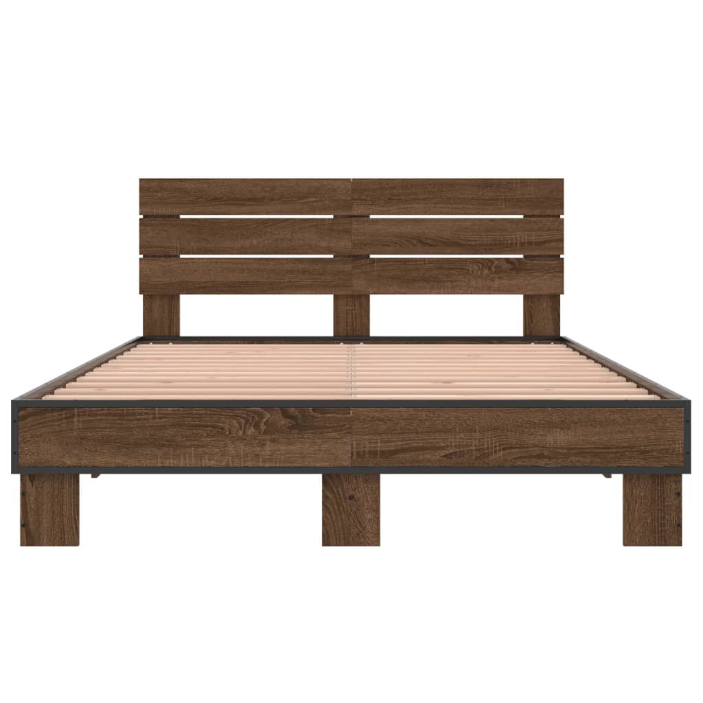 Sengeramme brun eik 135x190 cm konstruert tre og metall