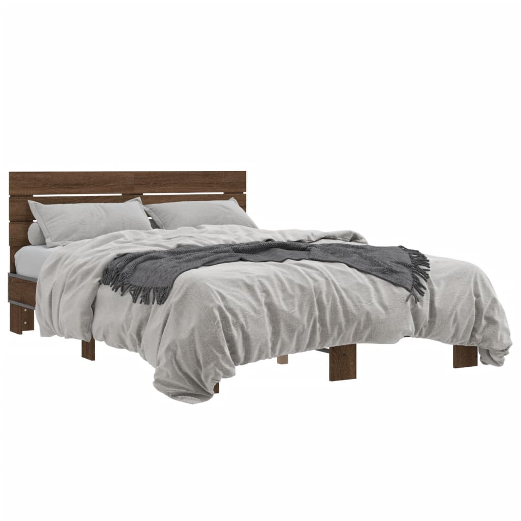 Sengeramme brun eik 140x190 cm konstruert tre og metall