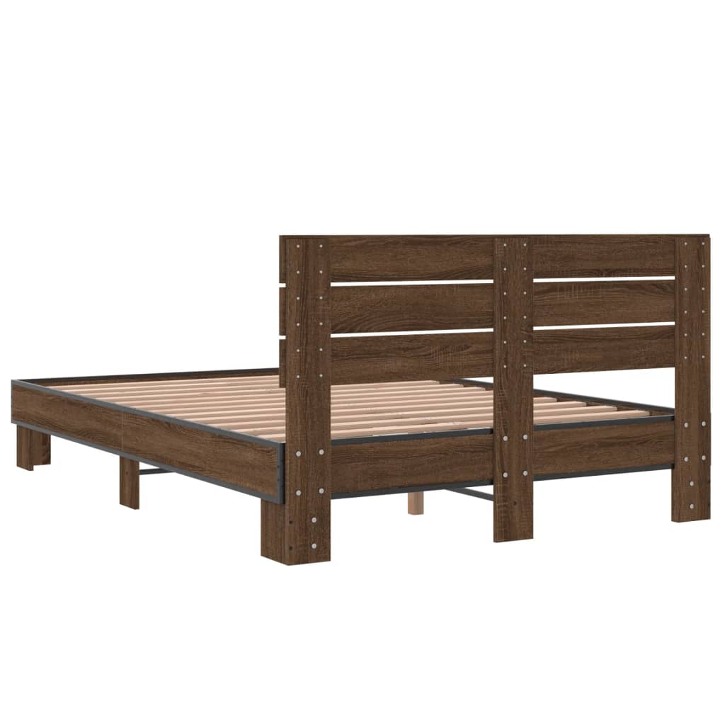Sengeramme brun eik 140x190 cm konstruert tre og metall