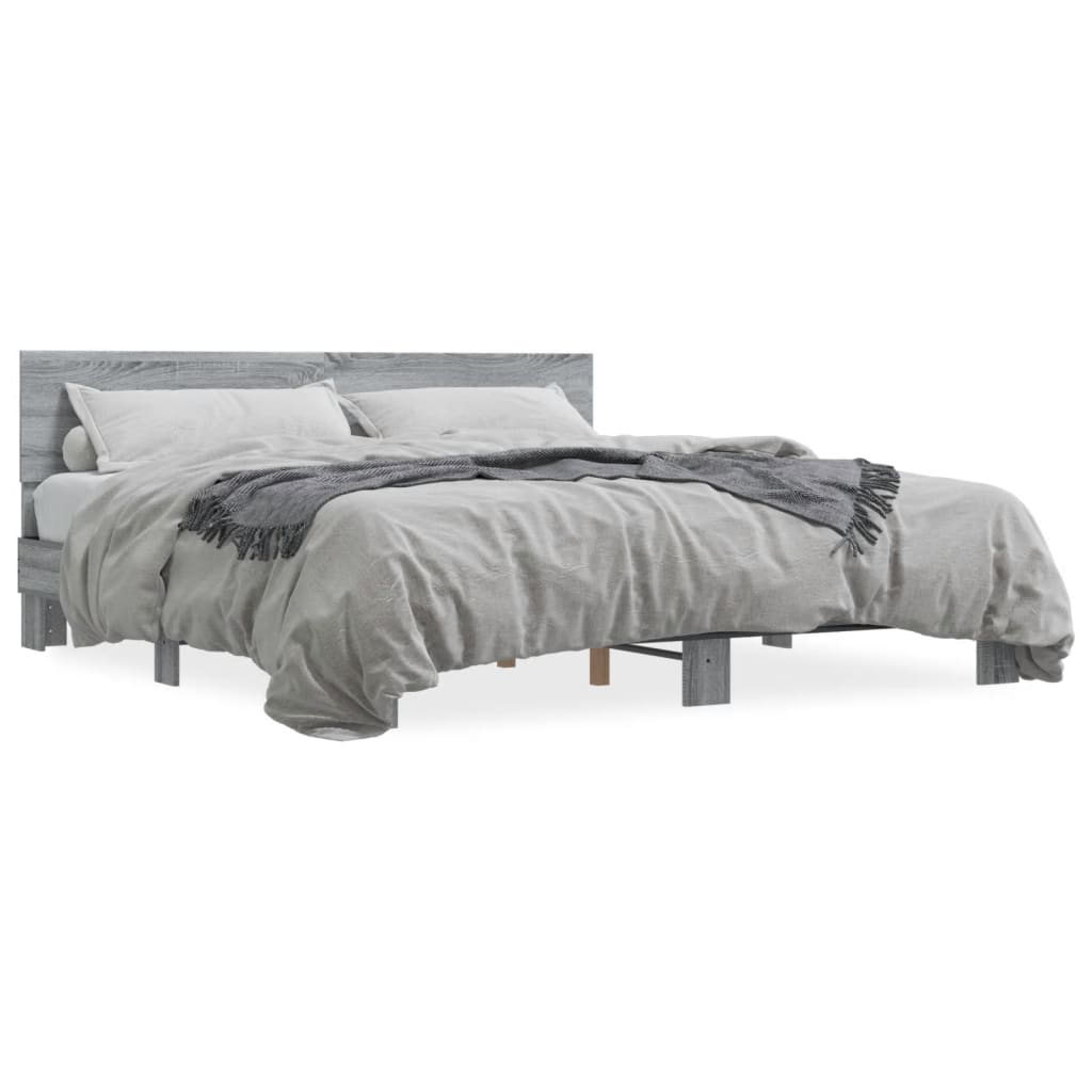 Sengeramme grå sonoma 200x200 cm konstruert tre og metall
