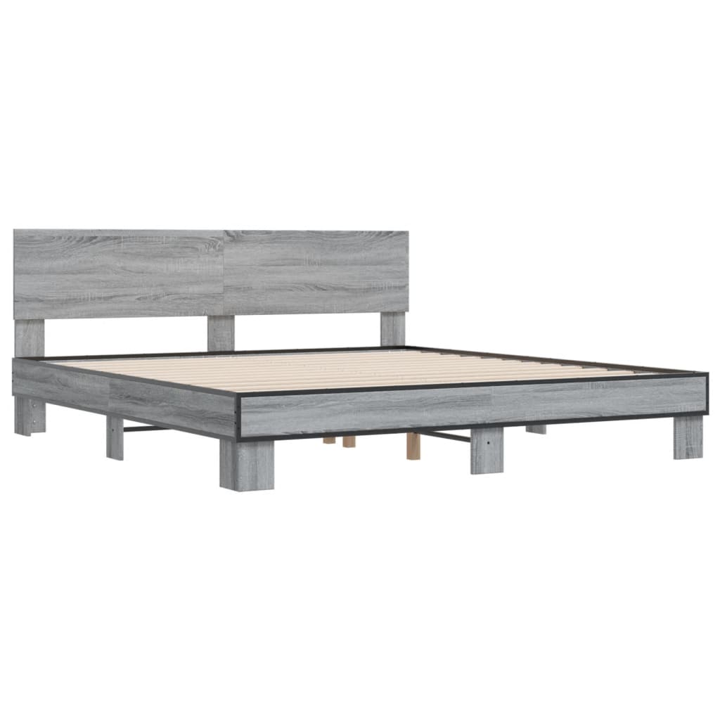 Sengeramme grå sonoma 200x200 cm konstruert tre og metall