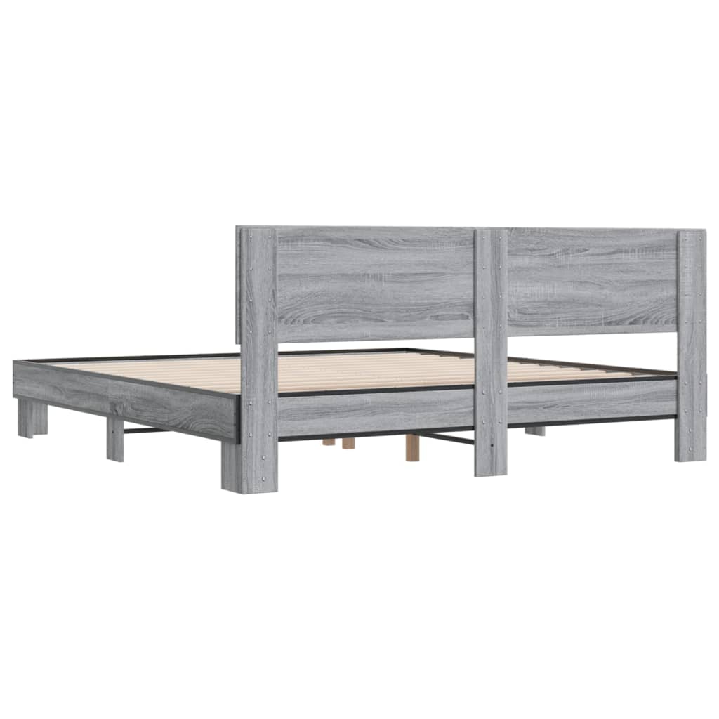 Sengeramme grå sonoma 200x200 cm konstruert tre og metall