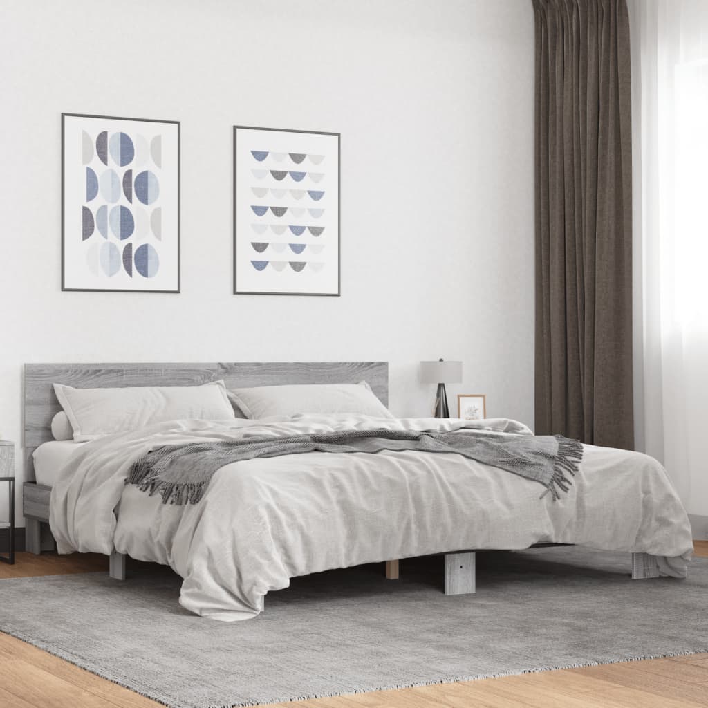 Sengeramme grå sonoma 200x200 cm konstruert tre og metall