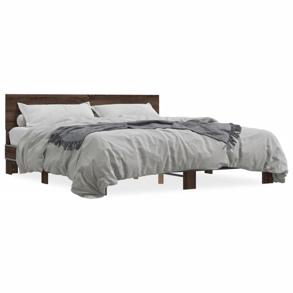 Sengeramme brun eik 200x200 cm konstruert tre og metall