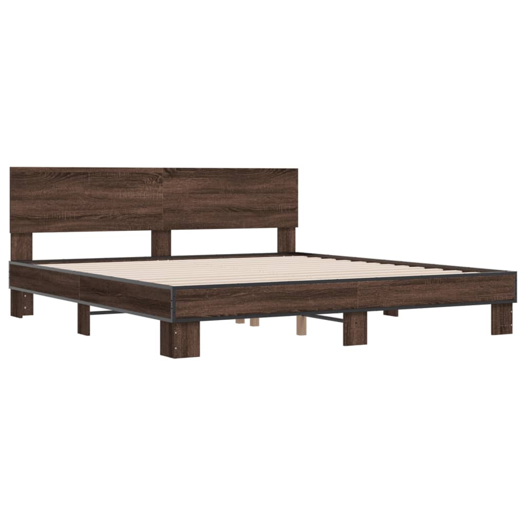 Sengeramme brun eik 200x200 cm konstruert tre og metall
