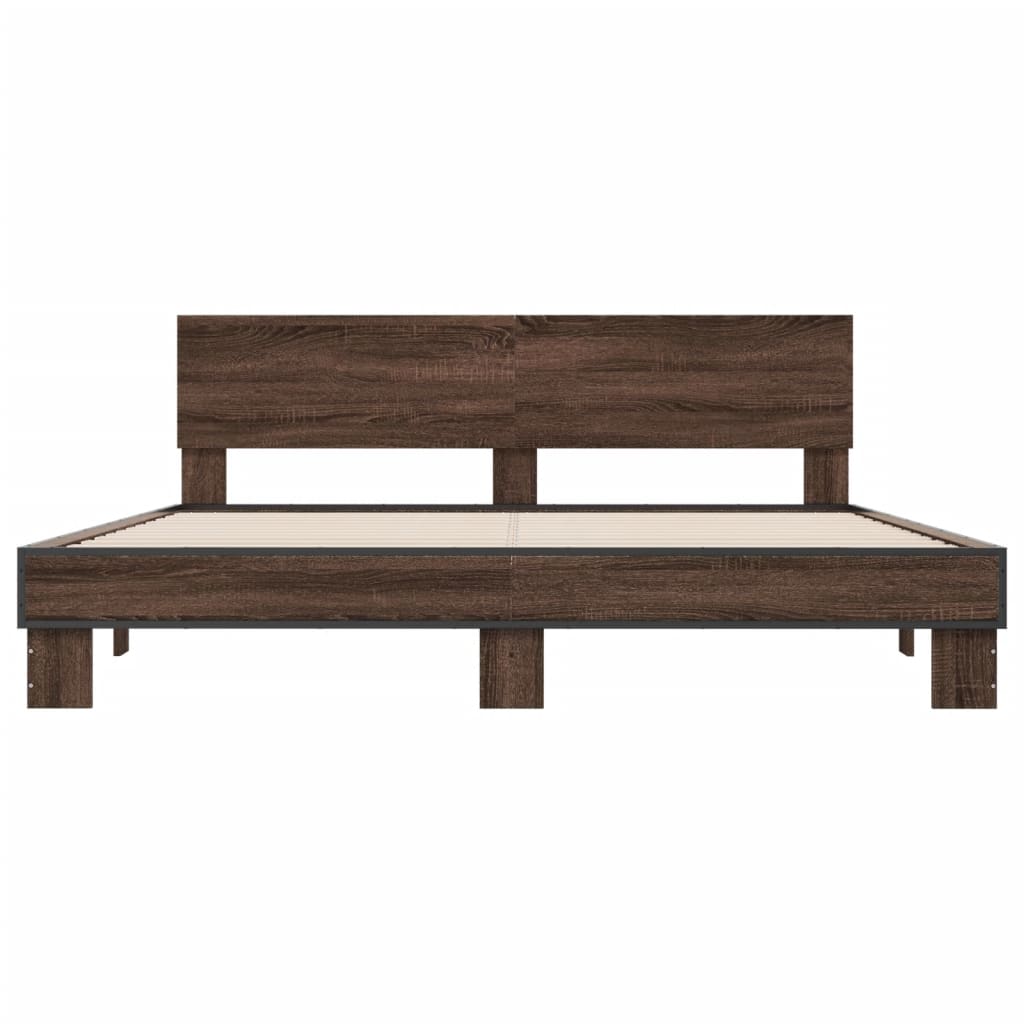 Sengeramme brun eik 200x200 cm konstruert tre og metall