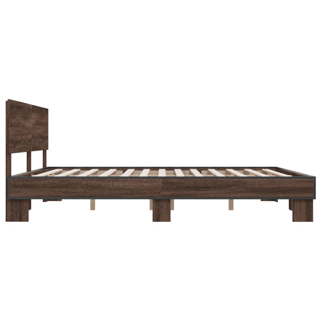 Sengeramme brun eik 200x200 cm konstruert tre og metall