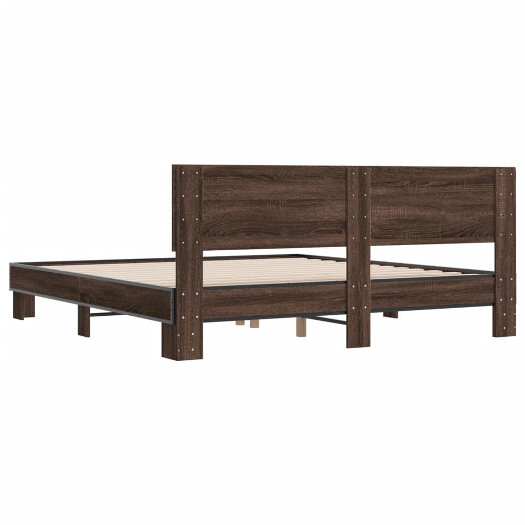 Sengeramme brun eik 200x200 cm konstruert tre og metall