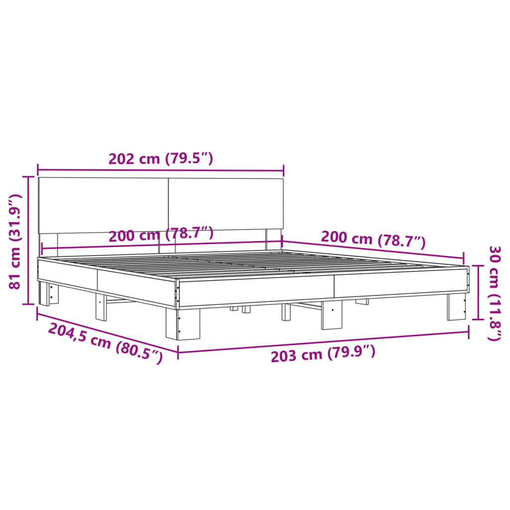 Sengeramme brun eik 200x200 cm konstruert tre og metall