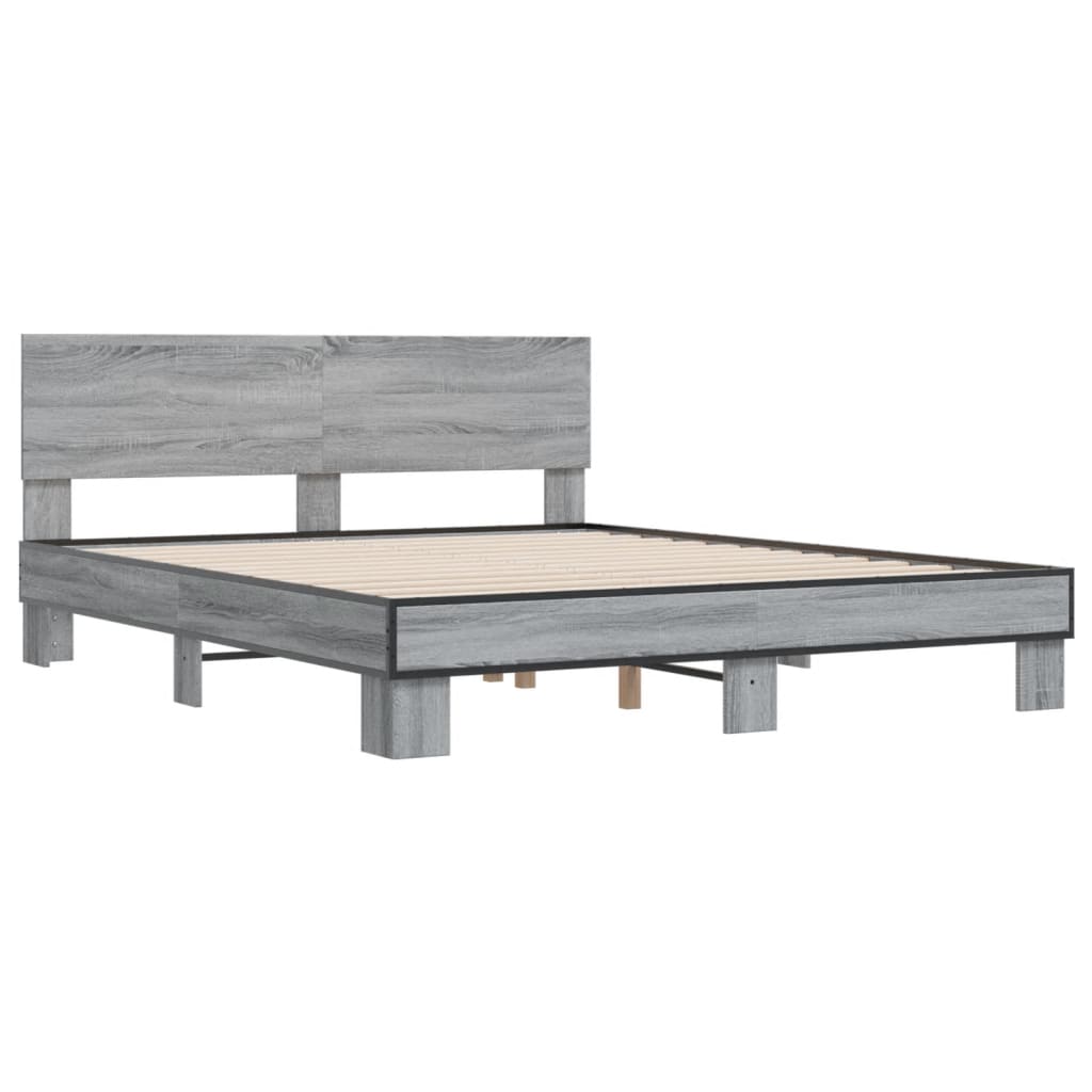 Sengeramme grå sonoma 150x200 cm konstruert tre og metall