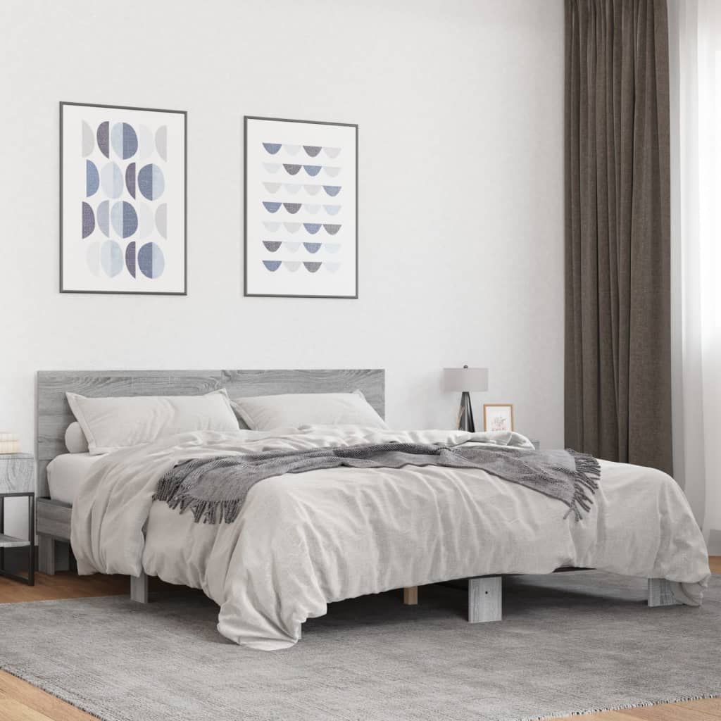 Sengeramme grå sonoma 150x200 cm konstruert tre og metall