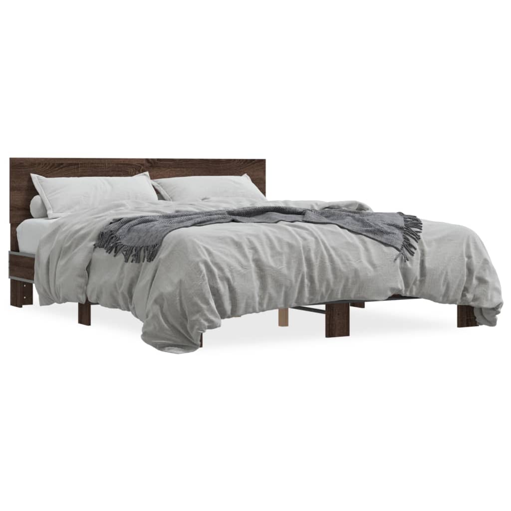 Sengeramme brun eik 150x200 cm konstruert tre og metall