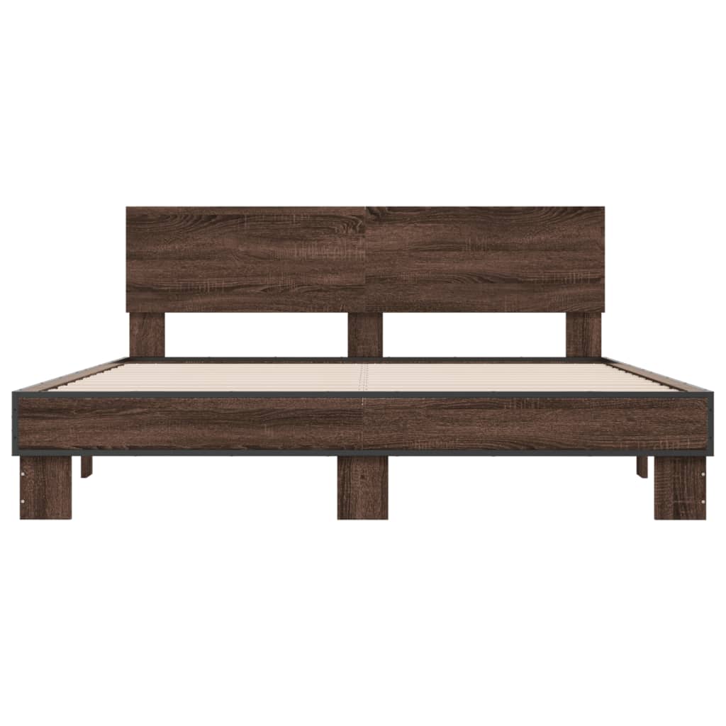 Sengeramme brun eik 150x200 cm konstruert tre og metall