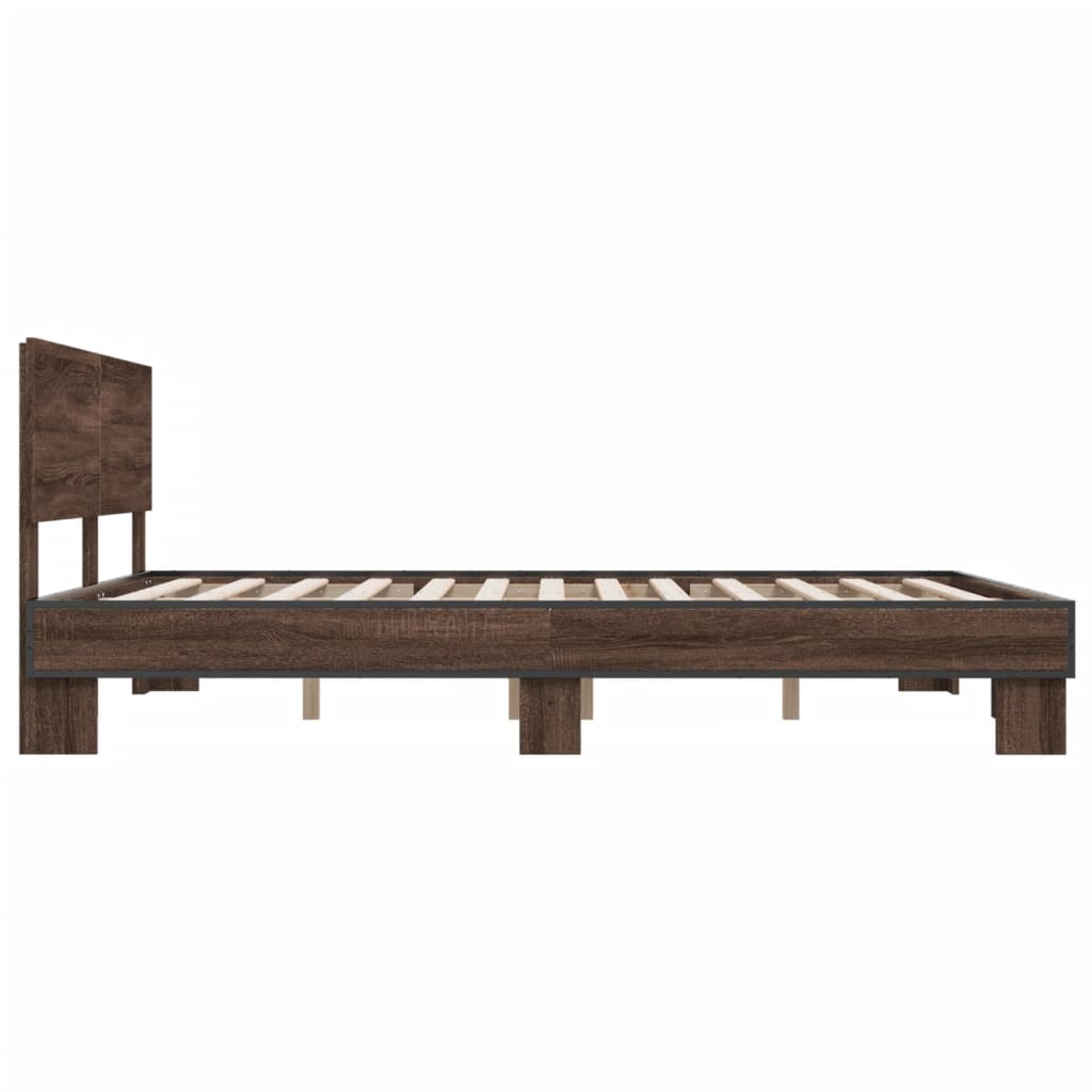Sengeramme brun eik 150x200 cm konstruert tre og metall
