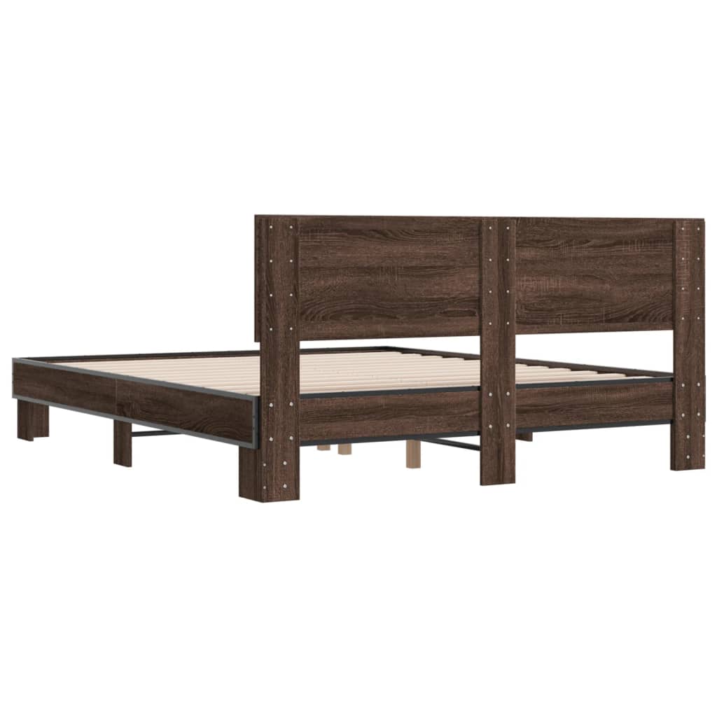 Sengeramme brun eik 150x200 cm konstruert tre og metall