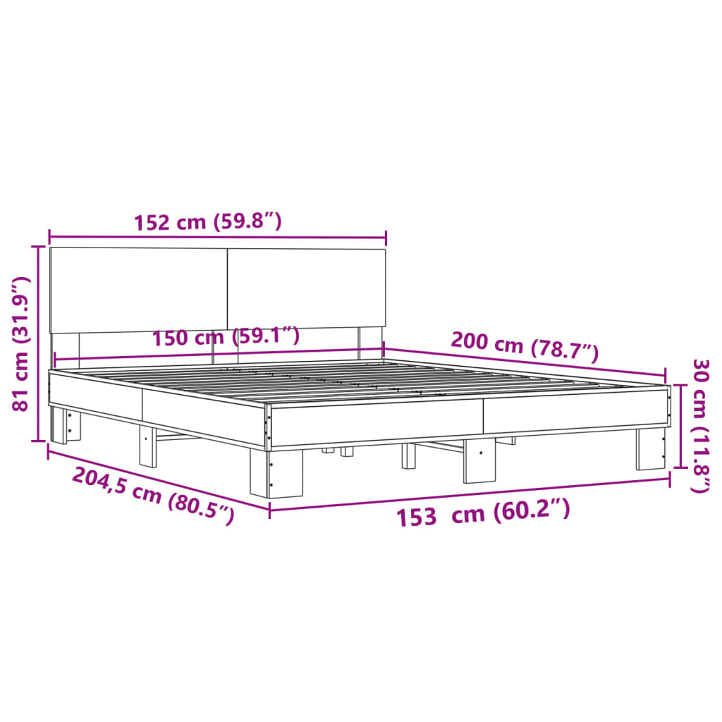 Sengeramme brun eik 150x200 cm konstruert tre og metall