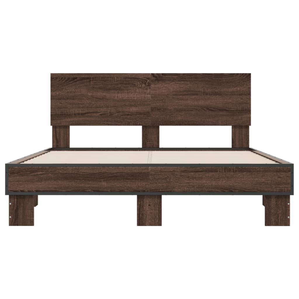Sengeramme brun eik 140x200 cm konstruert tre og metall