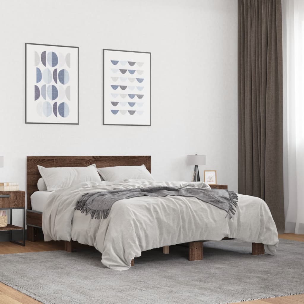 Sengeramme brun eik 140x200 cm konstruert tre og metall