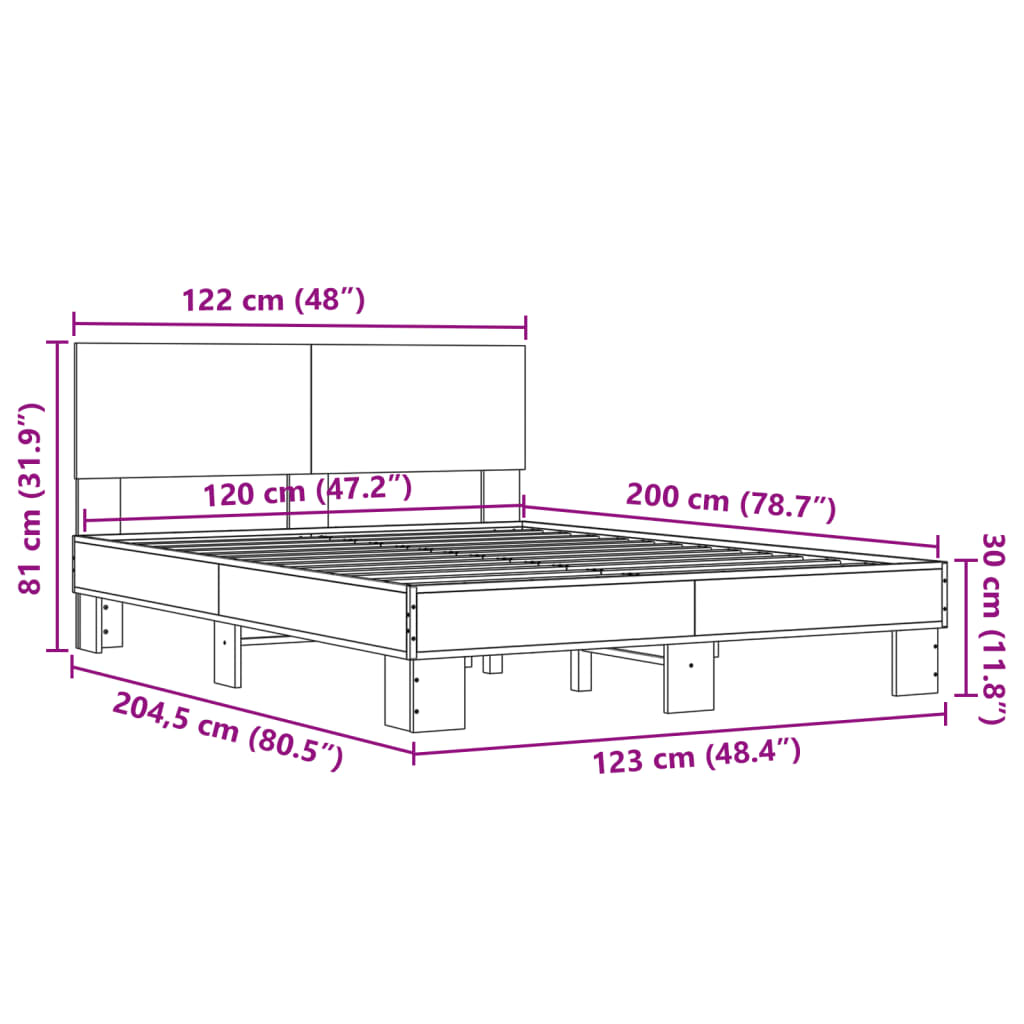 Sengeramme grå sonoma 120x200 cm konstruert tre og metall