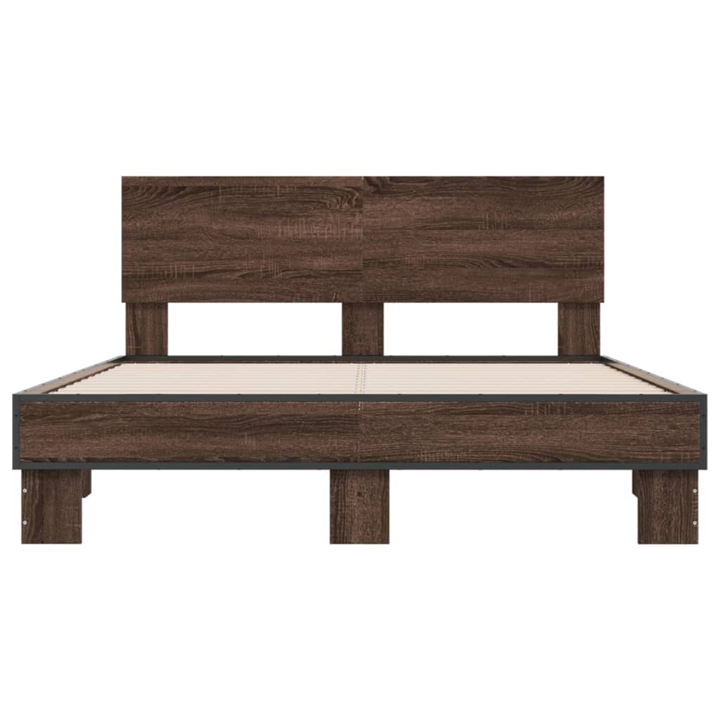 Sengeramme brun eik 120x200 cm konstruert tre og metall