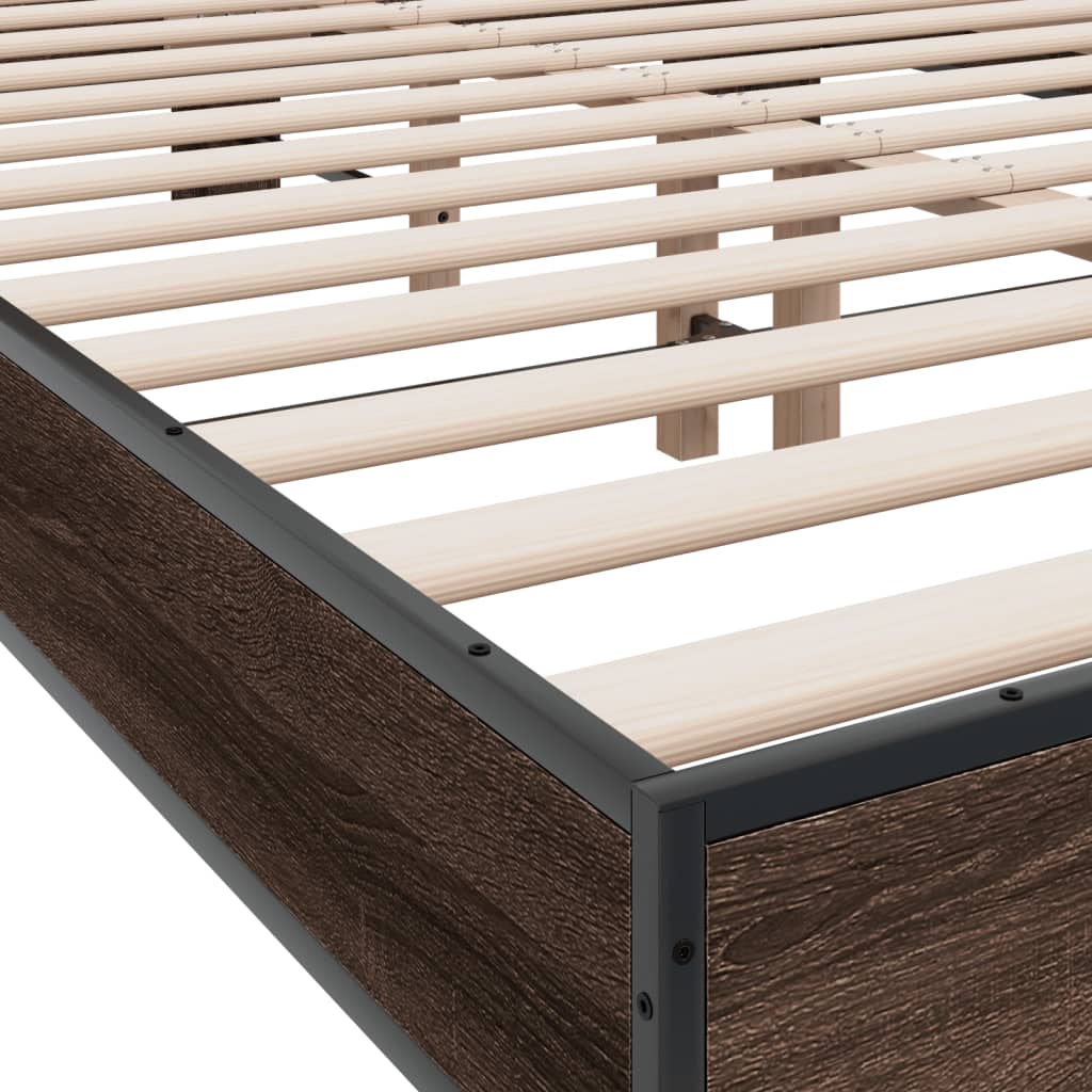 Sengeramme brun eik 120x200 cm konstruert tre og metall