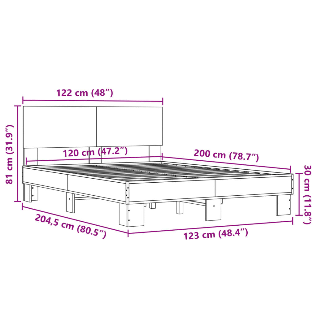 Sengeramme brun eik 120x200 cm konstruert tre og metall