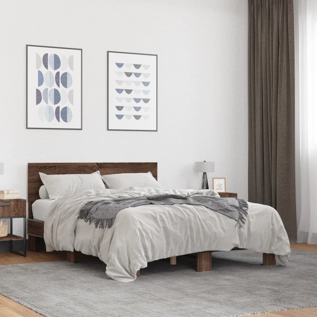 Sengeramme brun eik 120x200 cm konstruert tre og metall