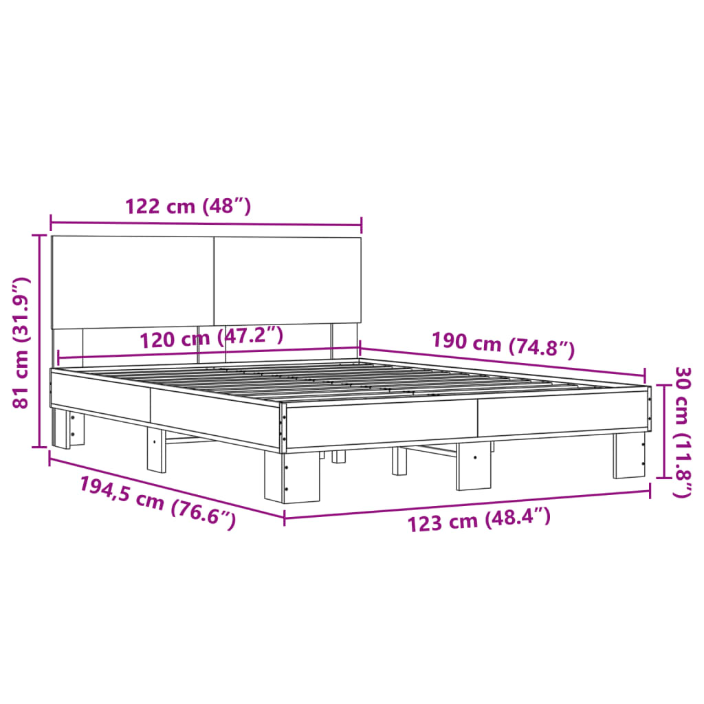 Sengeramme brun eik 120x190 cm konstruert tre og metall