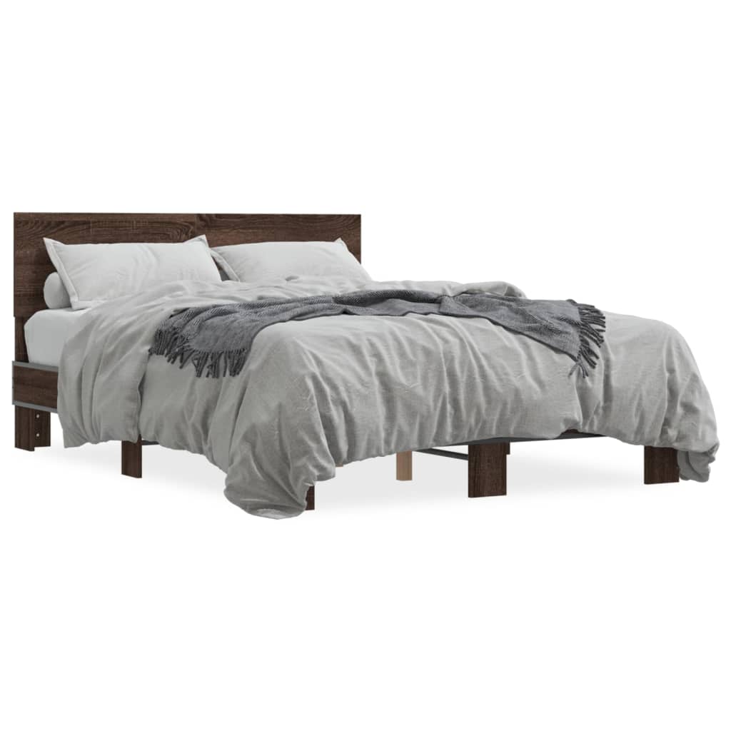 Sengeramme brun eik 135x190 cm konstruert tre og metall