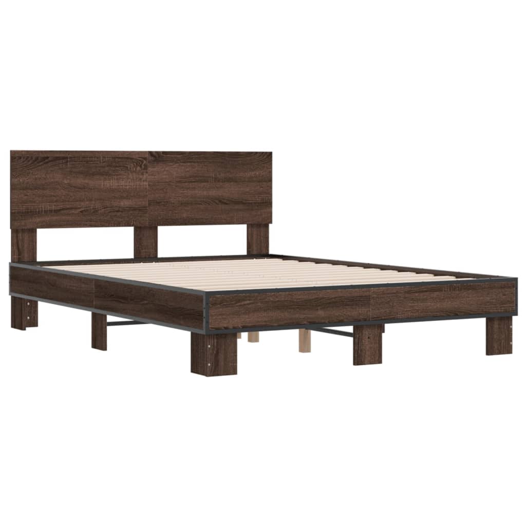 Sengeramme brun eik 135x190 cm konstruert tre og metall