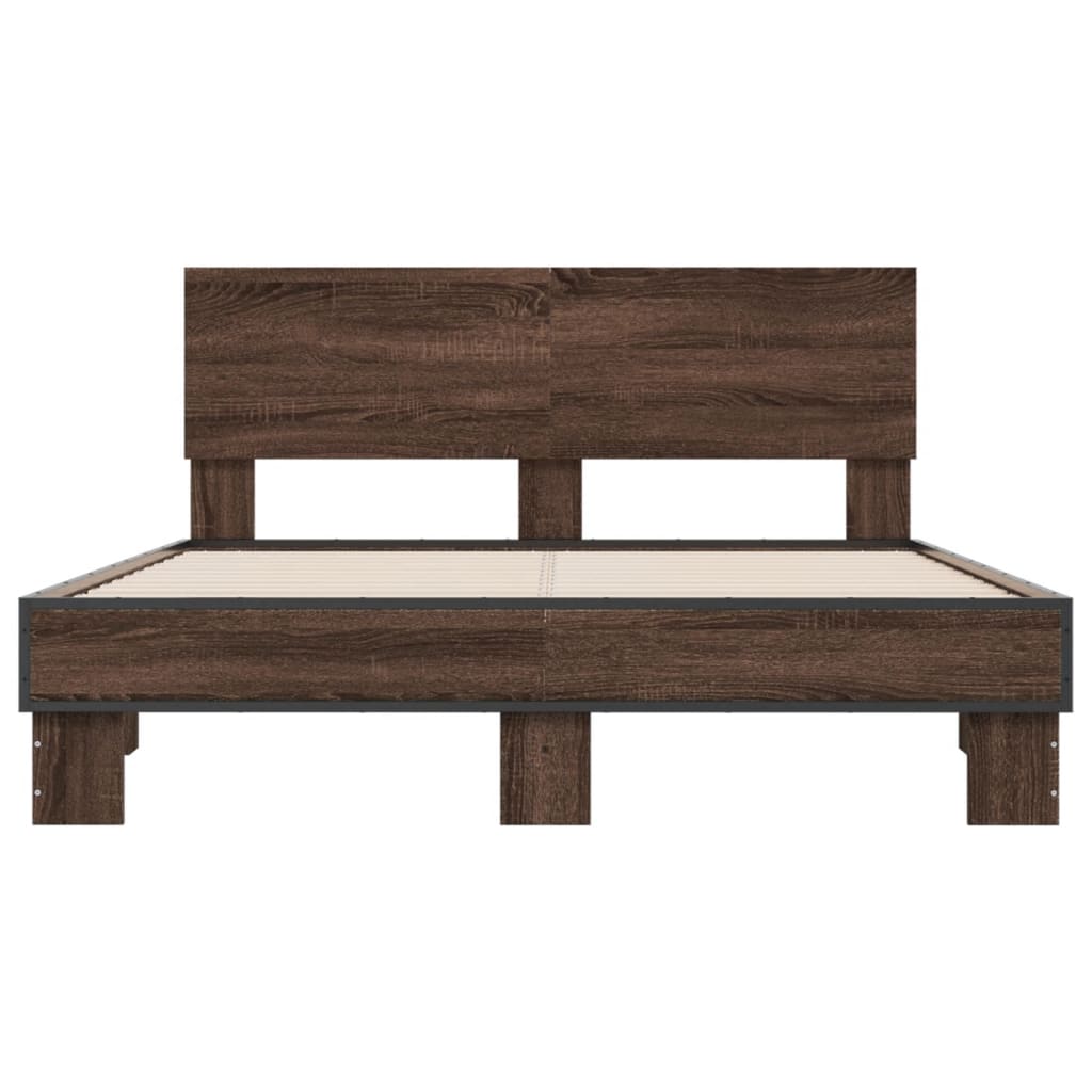 Sengeramme brun eik 135x190 cm konstruert tre og metall