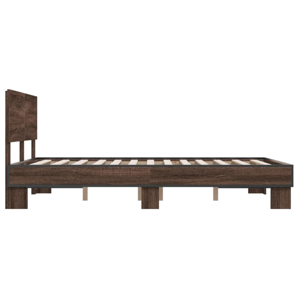 Sengeramme brun eik 135x190 cm konstruert tre og metall