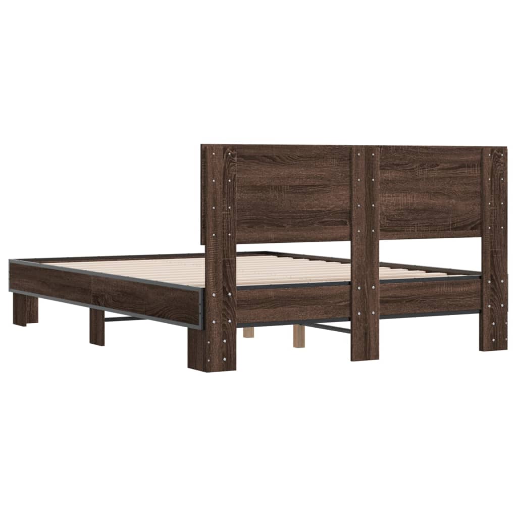 Sengeramme brun eik 135x190 cm konstruert tre og metall