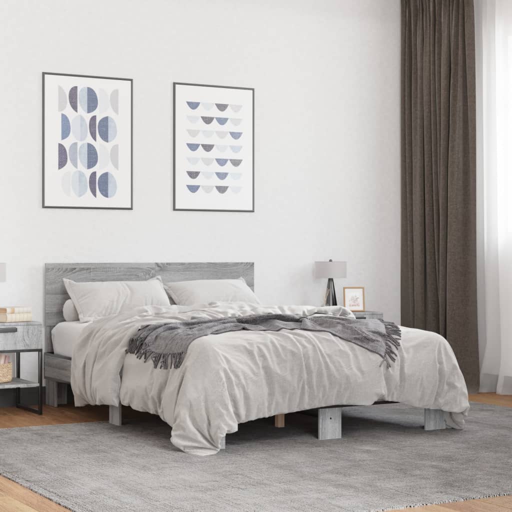 Sengeramme grå sonoma 140x190 cm konstruert tre og metall