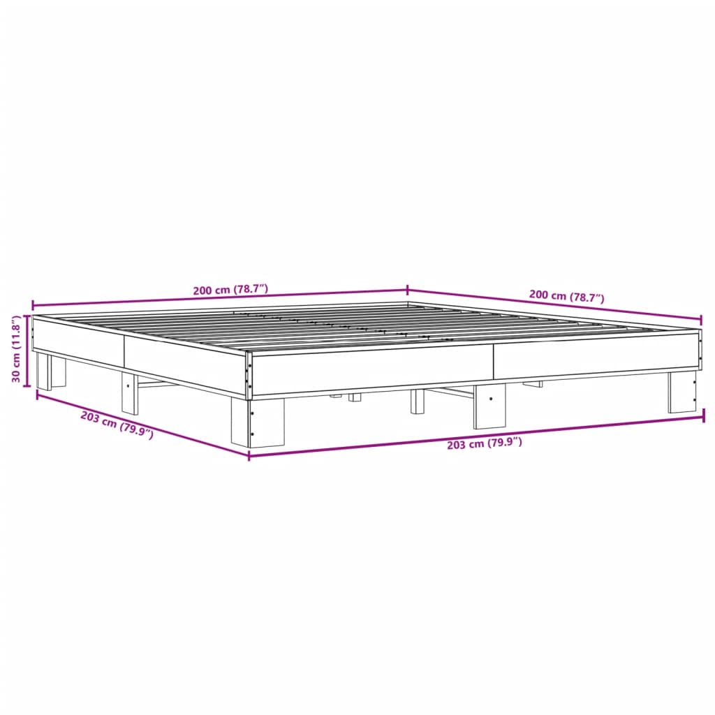 Sengeramme grå sonoma 200x200 cm konstruert tre og metall