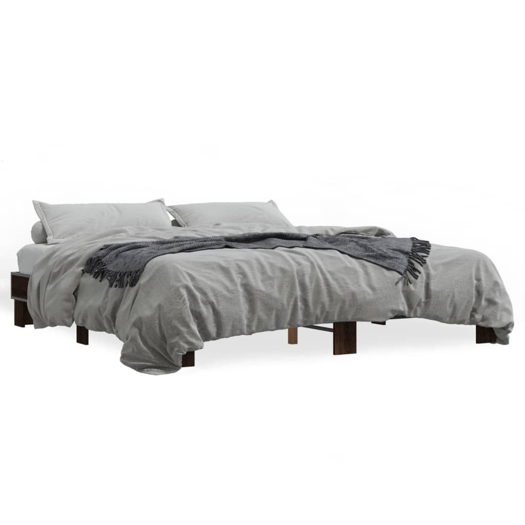 Sengeramme brun eik 180x200 cm konstruert tre og metall