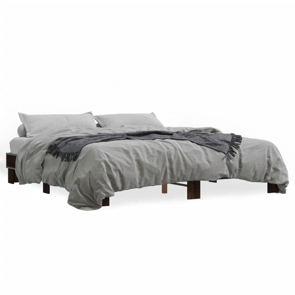 Sengeramme brun eik 160x200 cm konstruert tre og metall