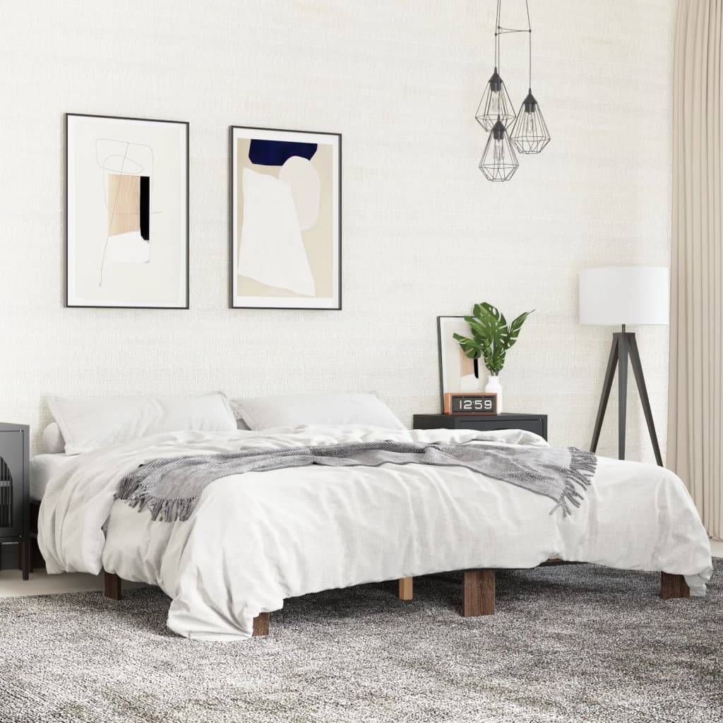 Sengeramme brun eik 160x200 cm konstruert tre og metall
