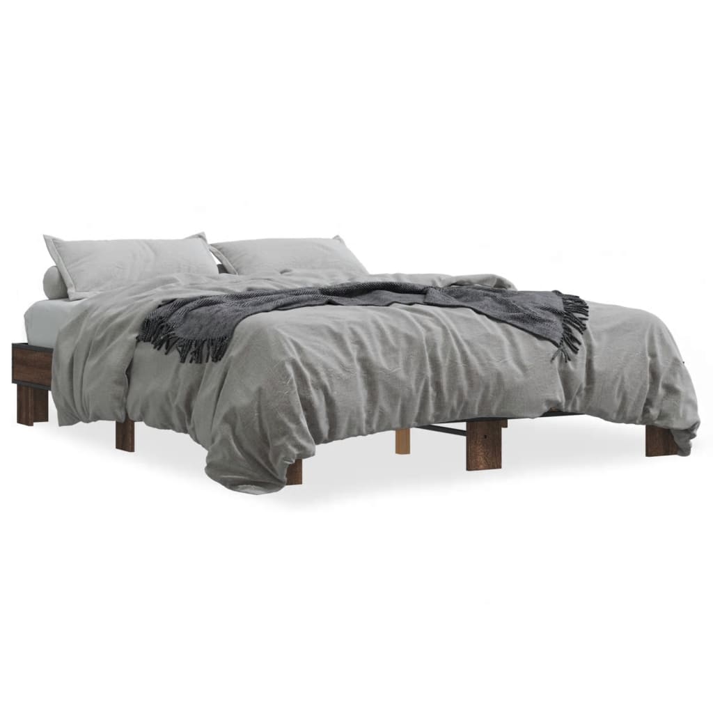 Sengeramme brun eik 150x200 cm konstruert tre og metall