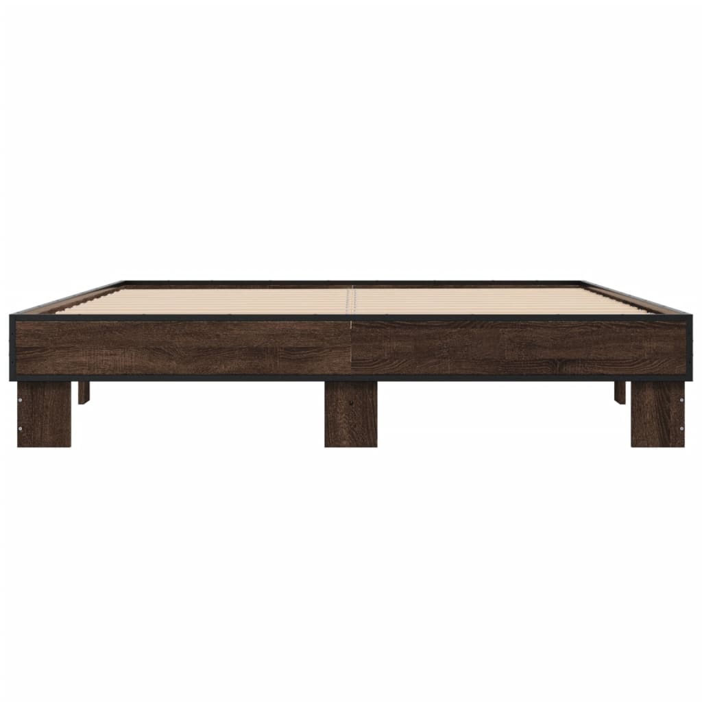 Sengeramme brun eik 150x200 cm konstruert tre og metall