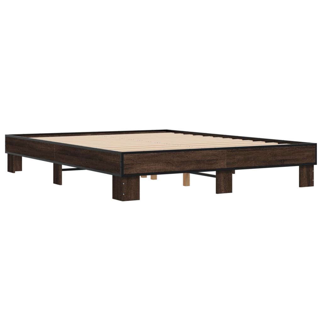 Sengeramme brun eik 150x200 cm konstruert tre og metall