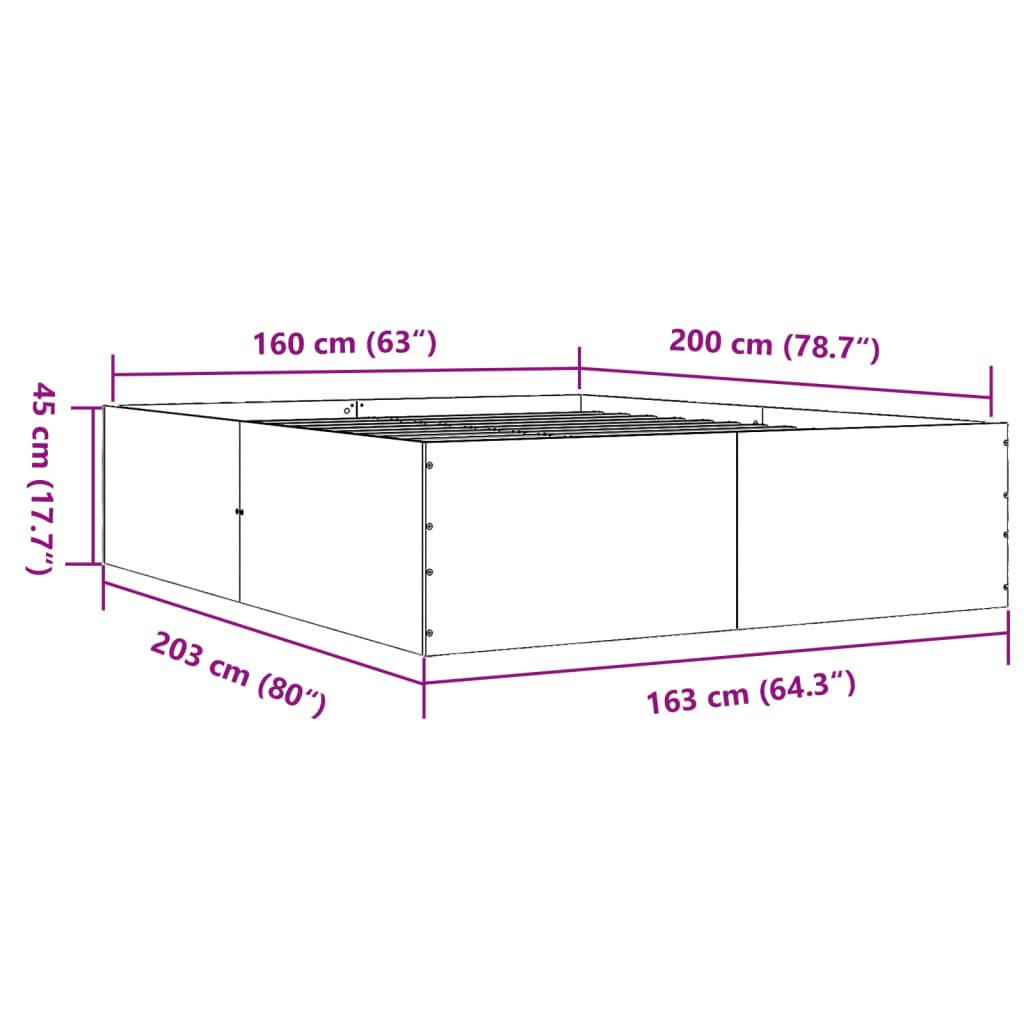 Sengeramme betonggrå 160x200 cm konstruert tre