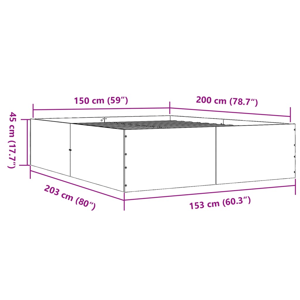 Sengeramme betonggrå 150x200 cm konstruert tre