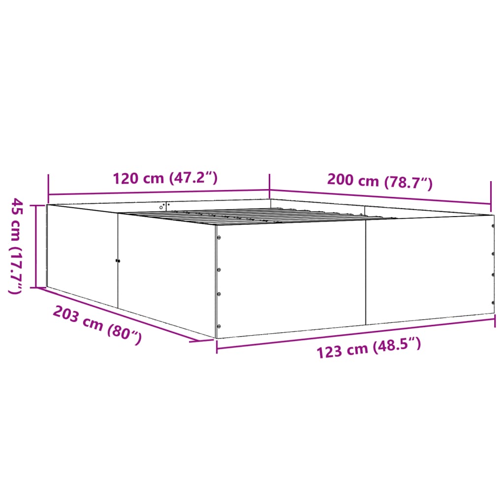 Sengeramme betonggrå 120x200 cm konstruert tre
