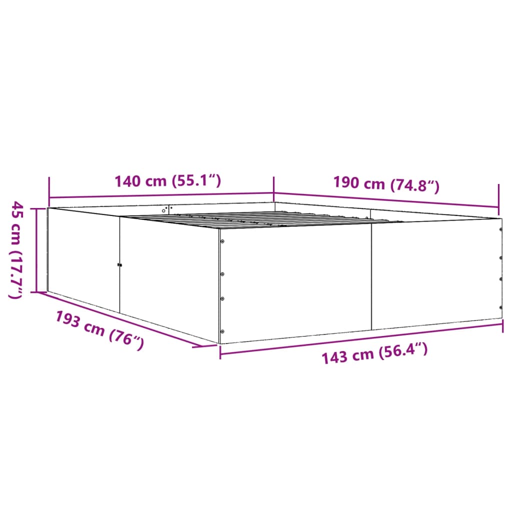 Sengeramme betonggrå 140x190 cm konstruert tre