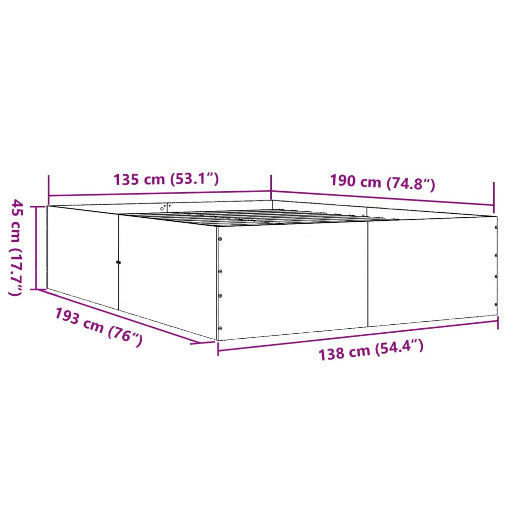 Sengeramme betonggrå 135x190 cm konstruert tre