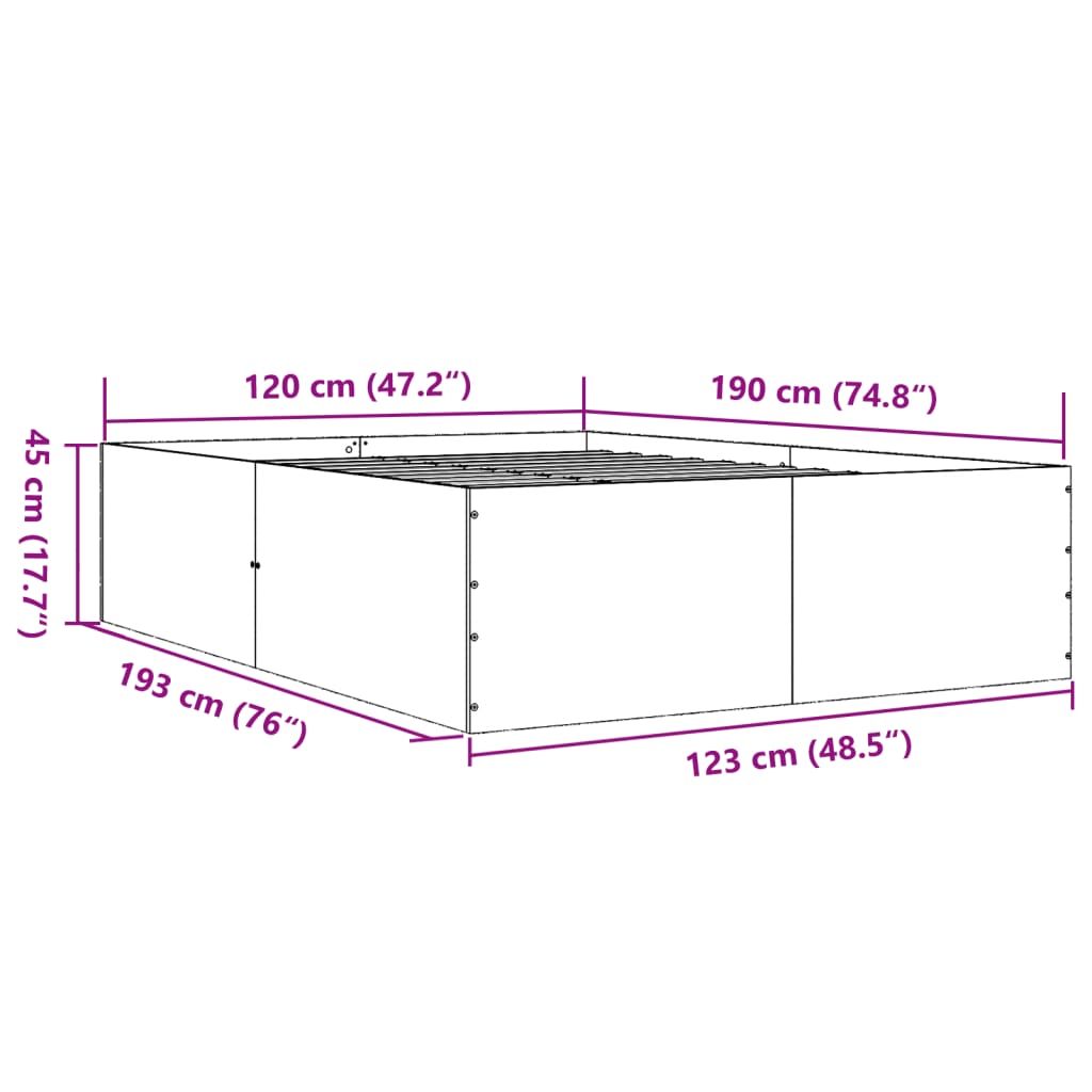 Sengeramme betonggrå 120x190 cm konstruert tre