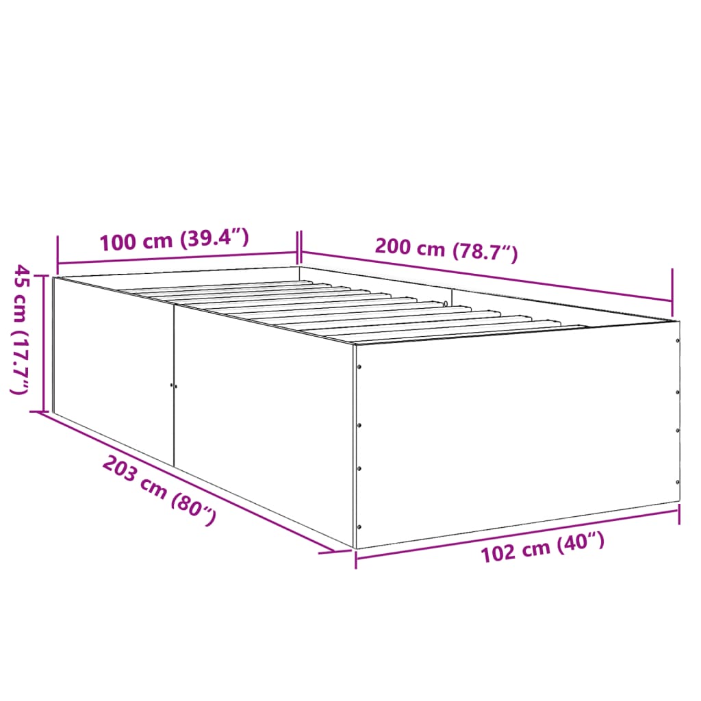 Sengeramme betonggrå 100x200 cm konstruert tre