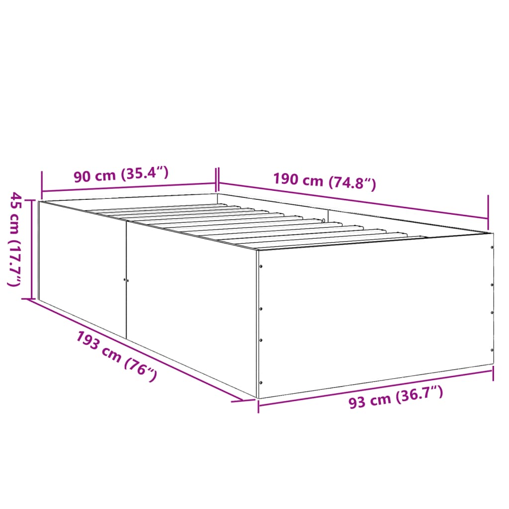 Sengeramme betonggrå 90x190 cm konstruert tre
